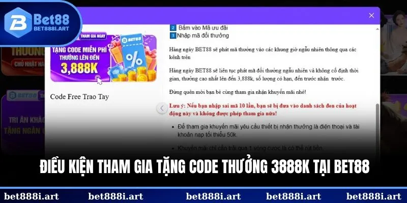 Điều kiện để tham gia sự kiện tặng code thưởng 3888k